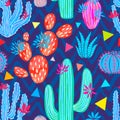 Cactuses succulents wild seamless pattern flowers colorful watercolor bright collections. Royalty Free Stock Photo