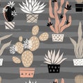 Cactuses succulents wild seamless pattern flowers colorful watercolor bright collections. Cacti beautiful trendy fashion Royalty Free Stock Photo