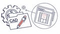 CAD software icon with gear, computer-aided design, engineering software, technical drawing vector design Generative AI Royalty Free Stock Photo