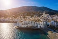 Cadaques Spain. Beautiful backlight. Sunset light. Aerial view drone photo