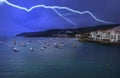 Cadaques view - lightning night storm Royalty Free Stock Photo