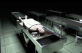 Cadaver, dead male body in morgue on steel table. Corpse. Autopsy concept. 3d rendering. Royalty Free Stock Photo