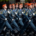 Cadets of the Academy of civil protection of EMERCOM of Russia during the parade on red square in honor of Victory day. Royalty Free Stock Photo