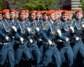 Cadets of the Academy of civil protection of EMERCOM of Russia during the parade on red square in honor of Victory day. Royalty Free Stock Photo