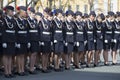 Cadets of the Academy of the Ministry of Internal Affairs in the ranks before the rehearsal of the Victory Day parade in St. Peter