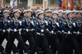 Cadets of the black sea higher naval school named after Admiral Nakhimov during the parade on red square in honor of Victory Day