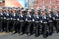 Cadets of the black sea higher naval school named after Nakhimov at the dress rehearsal of the Victory day parade