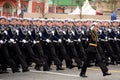 Cadets of the Black Sea Higher Naval School named after P. S. Nakhimov during the parade on Moscow`s Red Square in honor of Victor