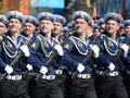 The cadets of the Pacific higher naval school imeni S. O. Makarov on the General parade rehearsal in red square in honor of Victor