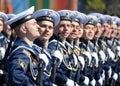 The cadets of the Pacific higher naval school imeni S. O. Makarov on the General parade rehearsal in red square in honor of Victor