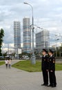 The cadets of the police guarding the public order at Prospekt Mira Moscow.