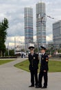 The cadets of the police guarding the public order at Prospekt Mira Moscow.