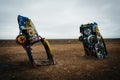 The Cadillac Ranch, along Historic Route 66 in Amarillo, Texas. Royalty Free Stock Photo