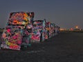 Cadillac Ranch with a Full Moon, Amarillo, Texas Royalty Free Stock Photo