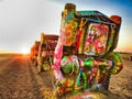 Cadillac Ranch at Sunset, Amarillo, Texas Royalty Free Stock Photo