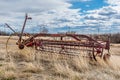 Cadillac, SK/Canada- April 20, 2020: Vintage Massey Harris hay rake in Admiral, Saskatchewan, Canada