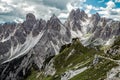 Cadini di Misurina dolomite famous front view, Italy, Trentino Alps