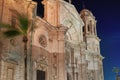 Cadiz Cathedral Facade at night - Cadiz, Andalusia, Spain Royalty Free Stock Photo