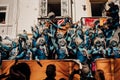 CADIZ/SPAIN-March:Cheerful local carnival chorus chirigota sings presenting prepared songs in the streets during the Carnaval of Royalty Free Stock Photo