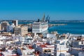 Cadiz, Spain - Nov 16, 2022: View of the old city rooftops from tower Tavira in Cadiz, Andalusia, Spain