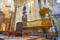 The gilt pulpit and the throne in Santa Cruz Sobre el Mar Cathedral, on Sept 21 in Cadiz, Spain