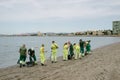 Cadiz, Spain, September 2, 2022. Crude oil spill in Gibraltar and the Andalusian coast. Cleaning the beach