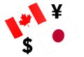 CADJPY forex currency pair vector illustration. Canadian and Japanese flag, with Dollar and Yen symbol Royalty Free Stock Photo