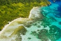 Cadlao, El Nido, Palawan Island, Philippine. Aerial drone view of a tropical island coastline, coral reef, jungle Royalty Free Stock Photo