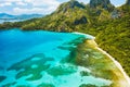 Cadlao lagoon, El Nido, Palawan Island, Philippine. Aerial drone view of a tropical island coastline, coral reef, jungle Royalty Free Stock Photo