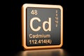 Cadmium Cd chemical element. 3D rendering