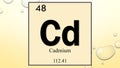 Cadmium chemical element symbol on yellow bubble background