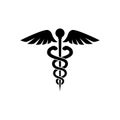 Caduceus black isolated vector icon. Symbol of medicine icon. Royalty Free Stock Photo