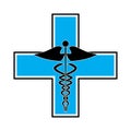 Caduceus on blue cross