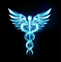 Caduceus crystal symbol on black background