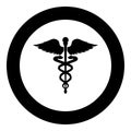 Caduceus health symbol Asclepius`s Wand icon black color in circle round Royalty Free Stock Photo