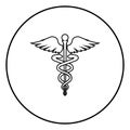 Caduceus health symbol Asclepius`s Wand icon black color in circle round Royalty Free Stock Photo