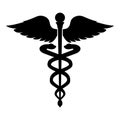 Caduceus health symbol Asclepius`s Wand icon black color illustration flat style simple image