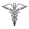 Caduceus health symbol Asclepius`s Wand icon black color illustration flat style simple image Royalty Free Stock Photo