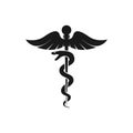 Caduceus health symbol Asclepius Wand icon black color. Caduceus black isolated vector icon Royalty Free Stock Photo