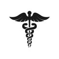 Caduceus health symbol Asclepius Wand icon black color. Caduceus black isolated vector icon Royalty Free Stock Photo