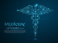 Caduceus health symbol. Low poly wireframe illustration style. Vector polygonal image shapes in the form of stars