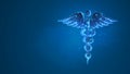 Caduceus health symbol. medical symbol, health care concept. Abstract, digital, wireframe, low poly mesh, vector blue