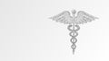 Caduceus health symbol. medical symbol, health care concept. Abstract, digital, wireframe, low poly mesh, vector white