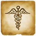 Caduceus Hermes symbol old paper