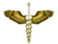 Caduceus. The Hermetic golden staff. The symbol of deep mysticism in a white background.