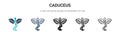 Caduceus icon in filled, thin line, outline and stroke style. Vector illustration of two colored and black caduceus vector icons Royalty Free Stock Photo