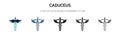 Caduceus icon in filled, thin line, outline and stroke style. Vector illustration of two colored and black caduceus vector icons Royalty Free Stock Photo