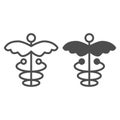 Caduceus line and glyph icon. Asclepius wand vector illustration isolated on white. Health outline style design