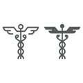 Caduceus line and glyph icon, medical Royalty Free Stock Photo