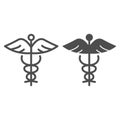 Caduceus line and glyph icon. Paramedic shape with snake and wings symbol, outline style pictogram on white background Royalty Free Stock Photo